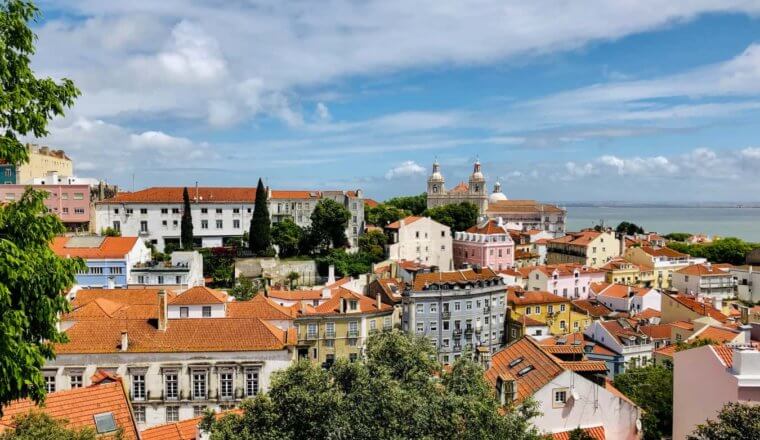 The view overlooking historic Lisbon, Portugal on a sunny day